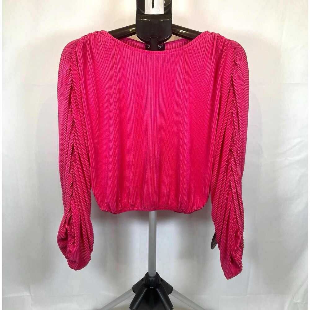 Jolie & Joy Womenβs Blouse Pink Pleated Puff Sleeve Boat Neck Polyester Size L